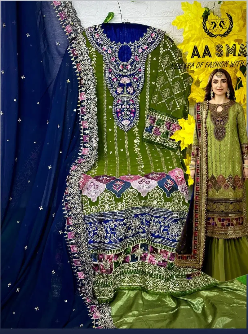 Aasma 206 Hit Design Embroidery Georgette Pakistani Suits Wholesale Market In Surat
